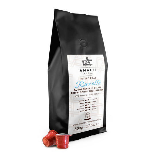 Amalfi Coffee Fine Italian Espresso Capsules, 100 Coffee Pods Pack, Single Cup Coffee Capsule, Nespresso Original Compatible Capsules (Ravello Coffee Capsules)